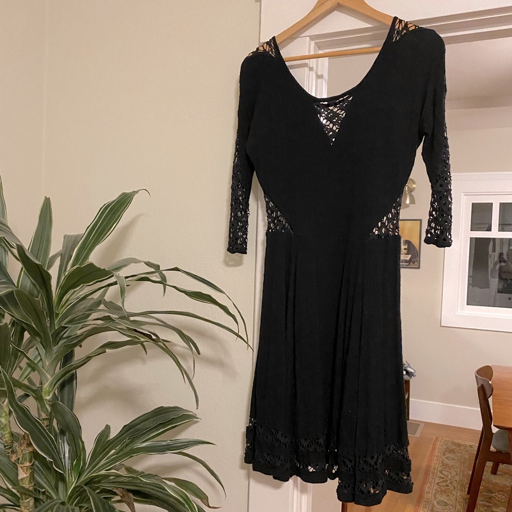 Free People Black Mini Dress w/ lace Detailing